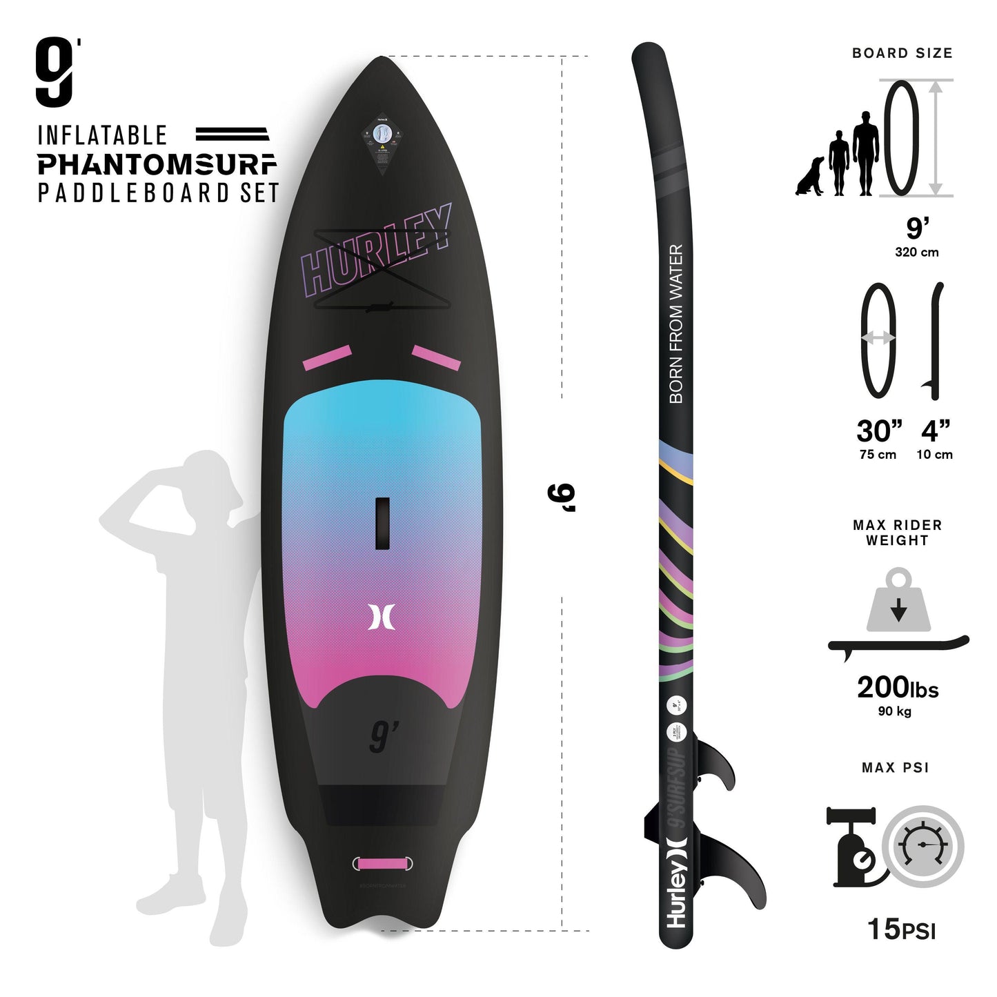 9’ Hurley PhantomSurf iSUP/ Surfboard