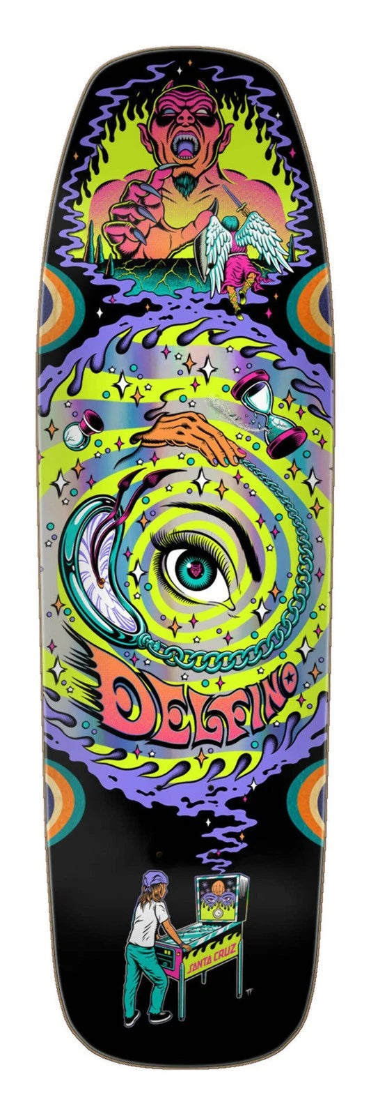 9.14" Santa Cruz Delfino Pinball Vision Skate Deck